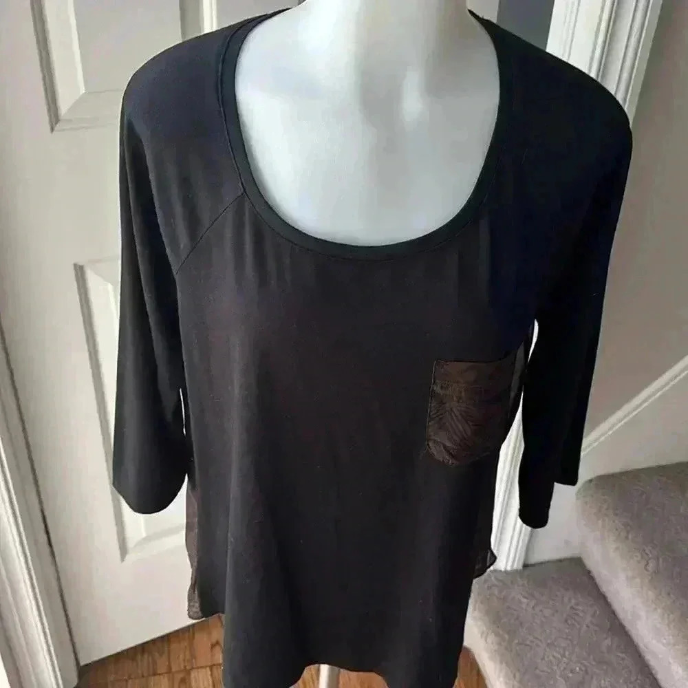 Charming Charlie size Medium Rare black and brown 3/4 sleeve sheer back top